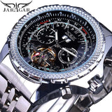 Jaragar Aviator Serie Zilver Rvs Toubillion Ontwerp Schaal Dial Heren Horloges Top Brand Luxe Automatische Horloge Klok