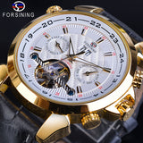 Forsining Brand Tourbillon Mens Mechanische Horloge Golden Moon Phase Automatische Datum Lederen Band Mannelijke Jurk Klok Relojes