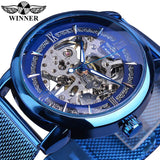 Winnaar Classic Mannen Mechanische Skeleton Black Golden Slanke Analoge Mesh Stalen Band Mens Casual Dress Horloge Klok Voor Man