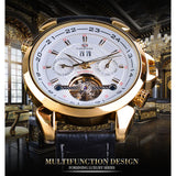 Forsining Brand Tourbillon Mens Mechanische Horloge Golden Moon Phase Automatische Datum Lederen Band Mannelijke Jurk Klok Relojes