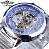 Winnaar Classic Mannen Mechanische Skeleton Black Golden Slanke Analoge Mesh Stalen Band Mens Casual Dress Horloge Klok Voor Man