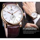 Forsining Rose Goud Mannelijke Mechanisch Horloge Eenvoudige Minimalisme Designer Business Echt Bruin Lederen Mans Klokuur Reloj Hombre