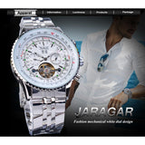 Jaragar Fashion Mens Mechanische Horloge Tourbillon Automatische Wit Datum Display Roestvrij Stalen Band Militaire Sport Klok Relojes