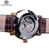 Forsining Rose Goud Mannelijke Mechanisch Horloge Eenvoudige Minimalisme Designer Business Echt Bruin Lederen Mans Klokuur Reloj Hombre