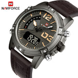 Top Luxe Merk  NAVIFORCE Analoge Led Horloges Mannen Lederen Quartz Klok mannen Militaire Sport Waterdicht Polshorloge Relogio Masculino