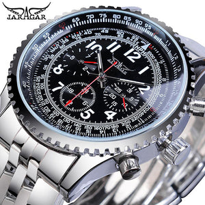 Jaragar Militaire Avigator Serie Zilveren Roestvrij Staal Lichtgevende Hand Mannen Horloge Top Brand Luxe Automatische Mechanische Horloge