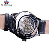 Forsining Heren Nieuwe Luxe Black Skeleton Lederen Horloge Steampunk Hand Wind Mechanische Roestvrij Staal Horloges Montre Homme