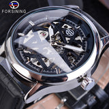 Forsining Mens Black Skeleton Mechanische Horloges Lederen Band Holle Lichtgevende Hand Winding Horloge Mannelijke Uur Relogio Klok