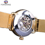 Forsining 2019 Mens Mechanische Horloges Top Merk Luxe Classic Golden Mesh Band Wit Kleine Wijzerplaat Waterdichte Skeleton Klok Mannelijke