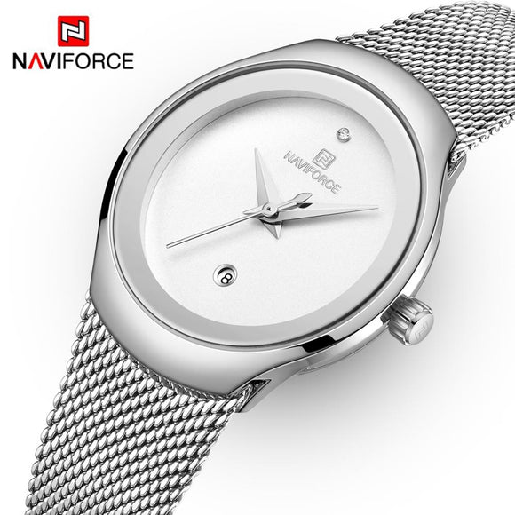 Nieuwe NAVIFORCE Top Brand Fashion Luxe lady Quartz Horloge Creatieve Ontwerp Mesh Band Waterdicht Vrouwen Klok Relogio Feminino