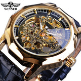 Winnaar Black Golden Skeleton Horloges Onregelmatige Vorm Zwarte Band Blauwe Handen Lichtgevende mannen Automatische Horloges Top Merk Luxe