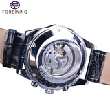 Forsining Steampunk Automatic Horloge Zilver Case Lichtgevende Handen Sport Horloges uhren herren Zwart Band Mechanische Klok Mannelijke