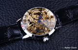 Winnaar Transparant Blauw Handen Skeleton Golden Dial Horloge Heren Horloges Topmerk Luxe Mode Mannen Toevallige Mechanische Horloge