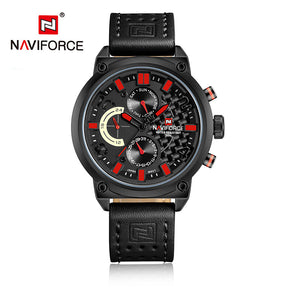 NAVIFORCE Topmerk Mannen Mode Lederen Sport Horloges mannen Waterdichte Datum Quartz Polshorloge Mannelijke Leger 24 Uur Analoge klok