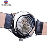 Forsining Mens Black Skeleton Mechanische Horloges Lederen Band Holle Lichtgevende Hand Winding Horloge Mannelijke Uur Relogio Klok