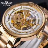 Winnaar Gouden Topmerk Luxe Mechanische Horloge mannen Auto Roestvrij Stalen Band Lichtgevende Handen Skeleton Business Horloges