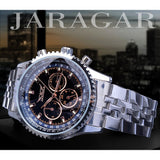 JARAGAR Automatische Mechanische 3 Dial Datum Zilver Zwart Roestvrij Stalen Band Zakelijke Top Brand Luxe heren Horloge Erkek Saat