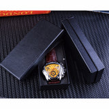 Jaragar Sport Fashion Design Geometrische Driehoek Case Bruin Lederen Band 3 Wijzerplaat Mannen Horloge Topmerk Luxe Automatische Horloge Klok