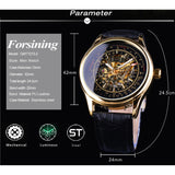 Forsining Retro Golden Rvs Creatieve Horloge mannen Horloges Luxe Mode Skelet Polshorloge Opengewerkte Klok Zwart Band