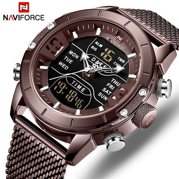 NAVIFORCE Horloge Mannen Sport Quartz Horloges Top Luxe Merk Rvs Waterdichte LED Digitale Horloge Relogio Masculino