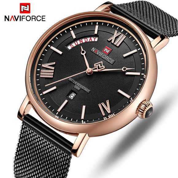 NAVIFORCE Mode Mannen Horloges Top Merk Luxe Kalender Quartz Horloge Romeinse Aantal Rvs Waterdichte Mannelijke Klok