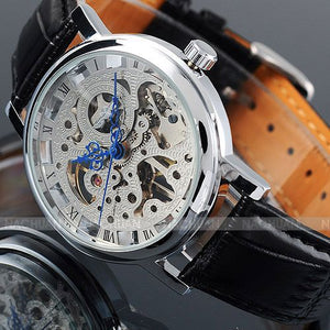 Winnaar Skeleton Horloge Blauwe Handen Speciale Ontwerp Romeinse Aantal Analoge Mannen Horloges Topmerk Luxe Mannen Mechanische Horloge Erkek Saat