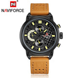 NAVIFORCE Topmerk Mannen Mode Lederen Sport Horloges mannen Waterdichte Datum Quartz Polshorloge Mannelijke Leger 24 Uur Analoge klok