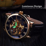 Forsining 3d Logo Ontwerp Holle Graveren Black Gold Case Leather Skeleton Mechanische Horloges Mannen Luxe Merk Heren Horloge