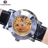 Forsining Retro Golden Skeleton Horloge Mechanische Horloge Automatische Self-wind Beweging Black Lederen Band