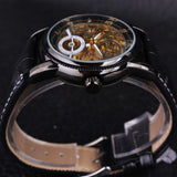 Forsining Royal Hollow Retro Ontwerp Zwart Lederen Band Zwarte Bezel Heren Horloge Topmerk Luxe Automatische Skelet Horloge