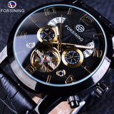 Forsining Tourbillion Zwart Gouden Wave Dial Fashion Casual Ontwerp Mannen Horloge Top Brand Mechanische Automatische Horloge Voor Mannen