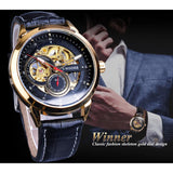 Winnaar 2019 Relogio Masculino Horloge Heren Automatische Mode Sport Golden Case Zwart Lederen Band Mechanische Zakelijk Reloj Hombre