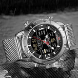 Nieuwe Mannen Mode Dual Display Horloge Heren Militaire Quartz Horloge Rvs Mesh Sport Horloges Analoge Digitale Mannelijke Klok