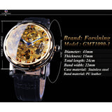 Forsining Retro Automatische Self-wind Horloges Fashion Gouden Zwart Display mannen Skeleton Horloges Top Brand Luxe Lichtgevende Handen