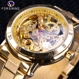 Forsining Fashion Luxe Volledige Gouden Horloges Zwart Rood Handen Skeleton Klok Waterdicht mannen Automatische Horloges Top Merk Luxe