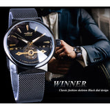 Winnaar 2019 Fashion Black Golden Mesh Riem Waterdichte Lichtgevende Handen Mechanische Horloges Topmerk Luxe Klok