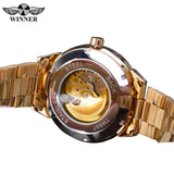 Winnaar Automatische Mannen Horloge Golden Zwart Transparant Skeleton Mechanische Business Rvs Horloges Relogio Masculino