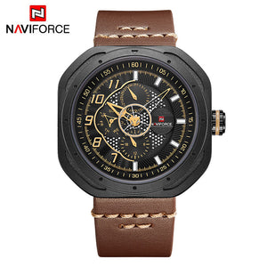 2018 NAVIFORCE Top Merk Mannen Sport Quartz Horloge mannen Waterdichte Blauw Lederen Horloges Mannelijke 24 Uur Datum Klok Relogio masculino