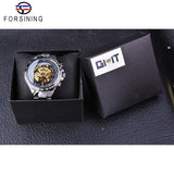 Forsining Opengewerkte Polshorloge Gouden Racing Sport Waterdichte Horloges heren Mechanische Hand Wind Horloge Zilver Rvs