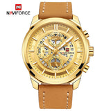 NAVIFORCE Mannen Gold Quartz Horloge mannen Mode Leger Sport Horloges Mannelijke 24 Uur Lederen Waterdichte Klok Relogio Masculino