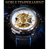 Forsining Blauw Lederen Militaire Automatische Sport Horloge Transparante Open Werk Skeleton Mannen Horloge Topmerk Luxe