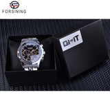 JARAGAR Automatische Mechanische 3 Dial Datum Zilver Zwart Roestvrij Stalen Band Zakelijke Top Brand Luxe heren Horloge Erkek Saat