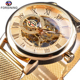 Forsining Mode Mannen Mechanische Horloge Skeleton Slim Romeinse Wijzerplaat Mesh Roestvrij Stalen Band Horloge Bedrijf Mannelijke Horloges Gift