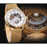 Forsining 2019 Mens Mechanische Horloges Top Merk Luxe Classic Golden Mesh Band Wit Kleine Wijzerplaat Waterdichte Skeleton Klok Mannelijke