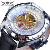 Jaragar Golden Skeleton Mens Horloge Automatische Self-Wind Silver Bezel Mechanische Sport Lederen Band Pols Relogio Mannelijke Klok Saat