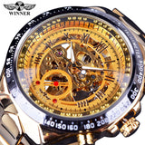 Winnaar Classic Serie Gouden Beweging In Zilver Rvs Heren Skeleton Horloge Top Brand Luxe Fashion Automatische Horloge