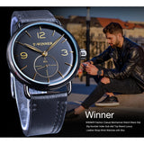 Winnaar Classic Black Golden Mechanische Horloges Top Merk Luxe Mens Klok Waterdichte Kleine Wijzerplaat Ontwerp Zwart Lederen