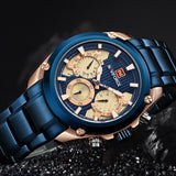 NAVIFORCE Horloge Mannen Mode Goud Blauw Quartz Horloges Rvs Waterdichte Klok Kalender 24 Uur Display Relogio Masculino