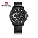 NAVIFORCE Topmerk Mannen Mode Lederen Sport Horloges mannen Waterdichte Datum Quartz Polshorloge Mannelijke Leger 24 Uur Analoge klok