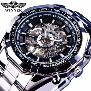 Winnaar Sport Skeleton Rvs Designer Mannen Kijken Topmerk Luxe Automatische Casual Mechanisch Horloge Klok Mannen Polshorloge